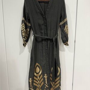 Black Wrap Dress with Tie Front and Bishop Sleeves